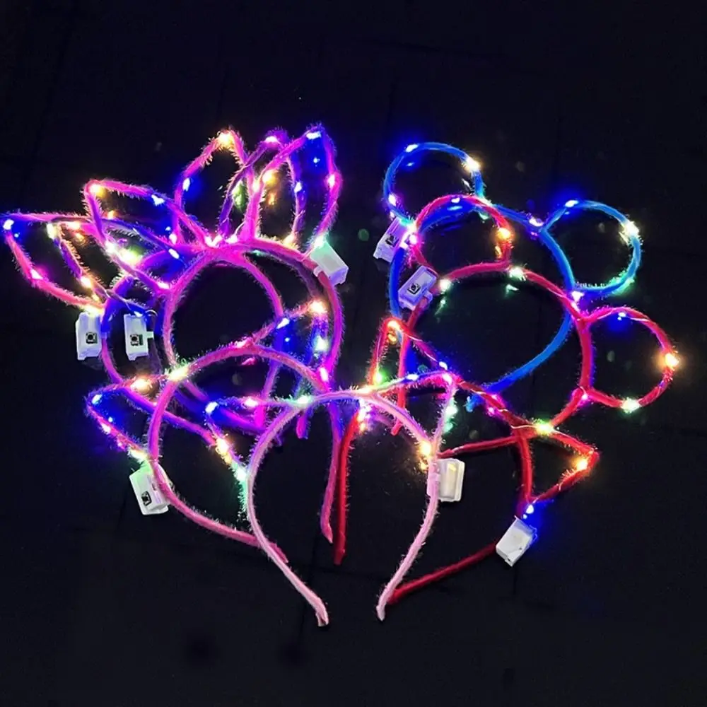 Luminous Hair Hoop LED Rabbit Ears Headband Crown Concert Support Decoration Glowing Cat Ears Hair Band Party Dress Up