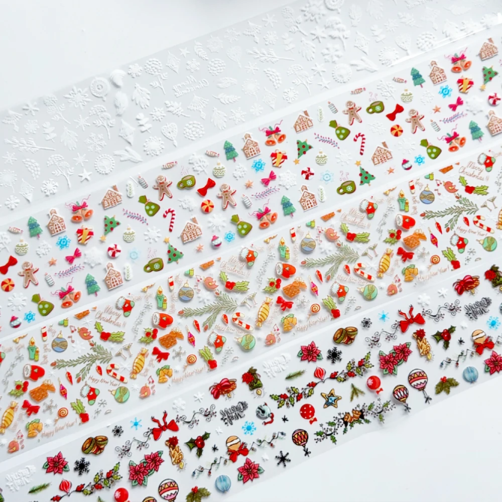 10 rotoli di adesivi per trasferimento di fogli per nail art natalizi, fiocchi di neve colorati, albero di Natale, modelli di pupazzo di neve, decalcomanie per unghie, manicure invernale