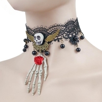 Lady Chokers Leaf Tassel Women Neck Jewelry Accessory Girl Lace Gothic Vintage Sexy Fashion Lace Ghost Hand Crack Bead Necklace