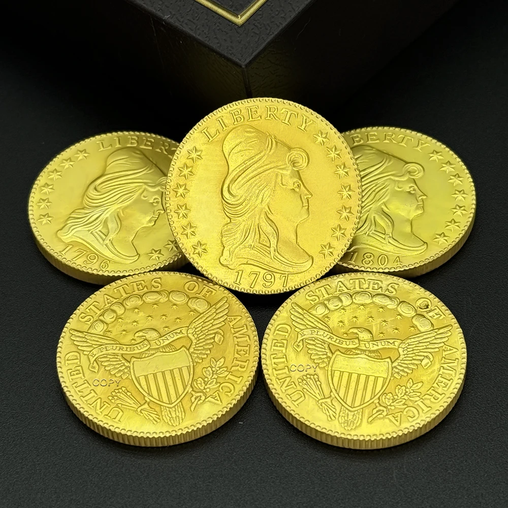 1 قطعة الولايات المتحدة 1796/1797/1798/1802/1804 قبعة يرتدي تمثال الحرية شعار النسر جمع التذكارية طبق الاصل عملة ذهبية #3