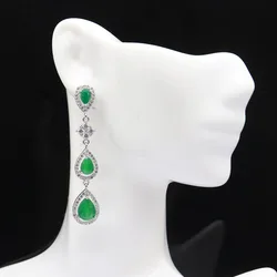 55x10mm Fantastic Green Emerald Red Rubies White CZ Daily Wear Silver Earrings