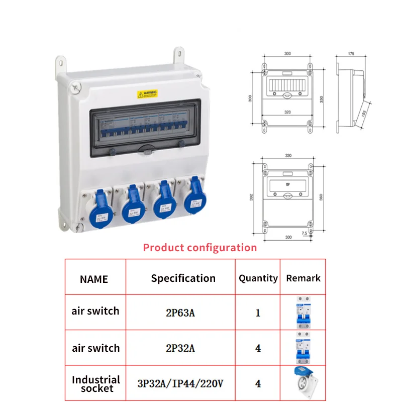 Wall Power Distributor Power Distribution Board 16A / 32A 230V / 400V Socket for Outdoor Workshop Wire & Power Arrangement