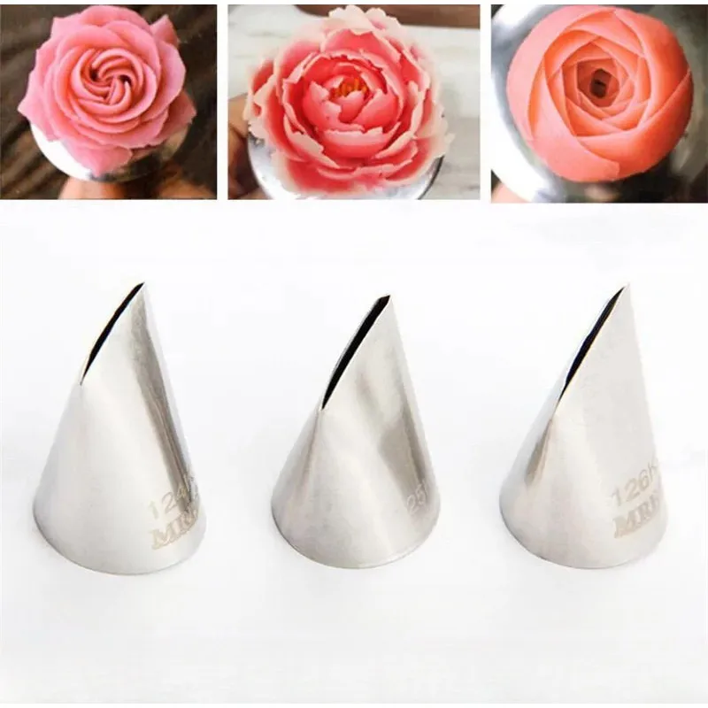 3pcs Squeeze Piping Nozzles Set Stainless Steel Rose Icing Cream Cake Piping Tips Dessert Biscuit Cup Cake Kitchen DIY Baking