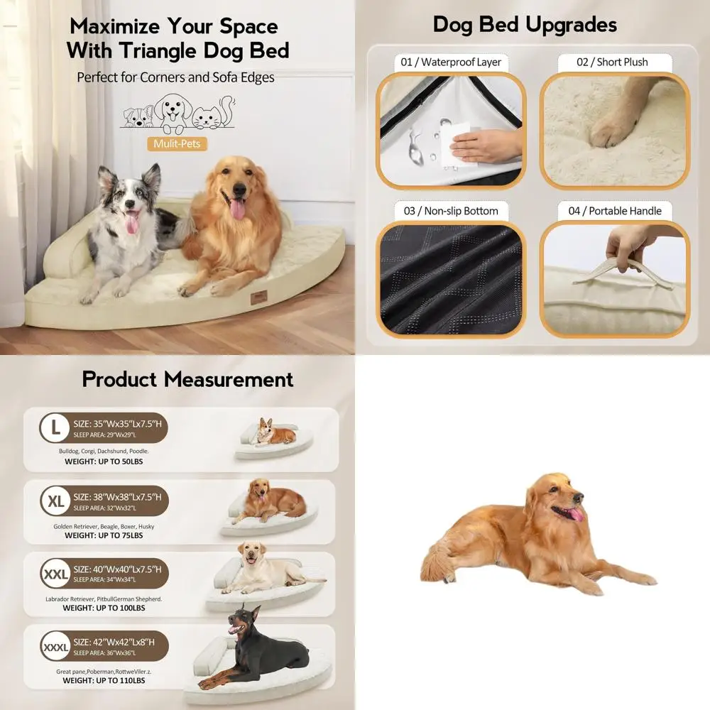 

XL Orthopedic Memory Foam Dog Bed with Removable Cover, Waterproof and Non-Slip, Beige