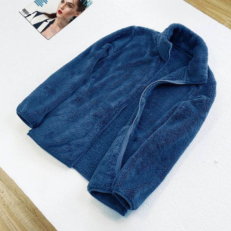 Große ziegelrote Fleece warme Jacke 2024 neuer Herbst/Winter Damen Stehkragen doppelseitiger Korallen vlies bequemer Mantel