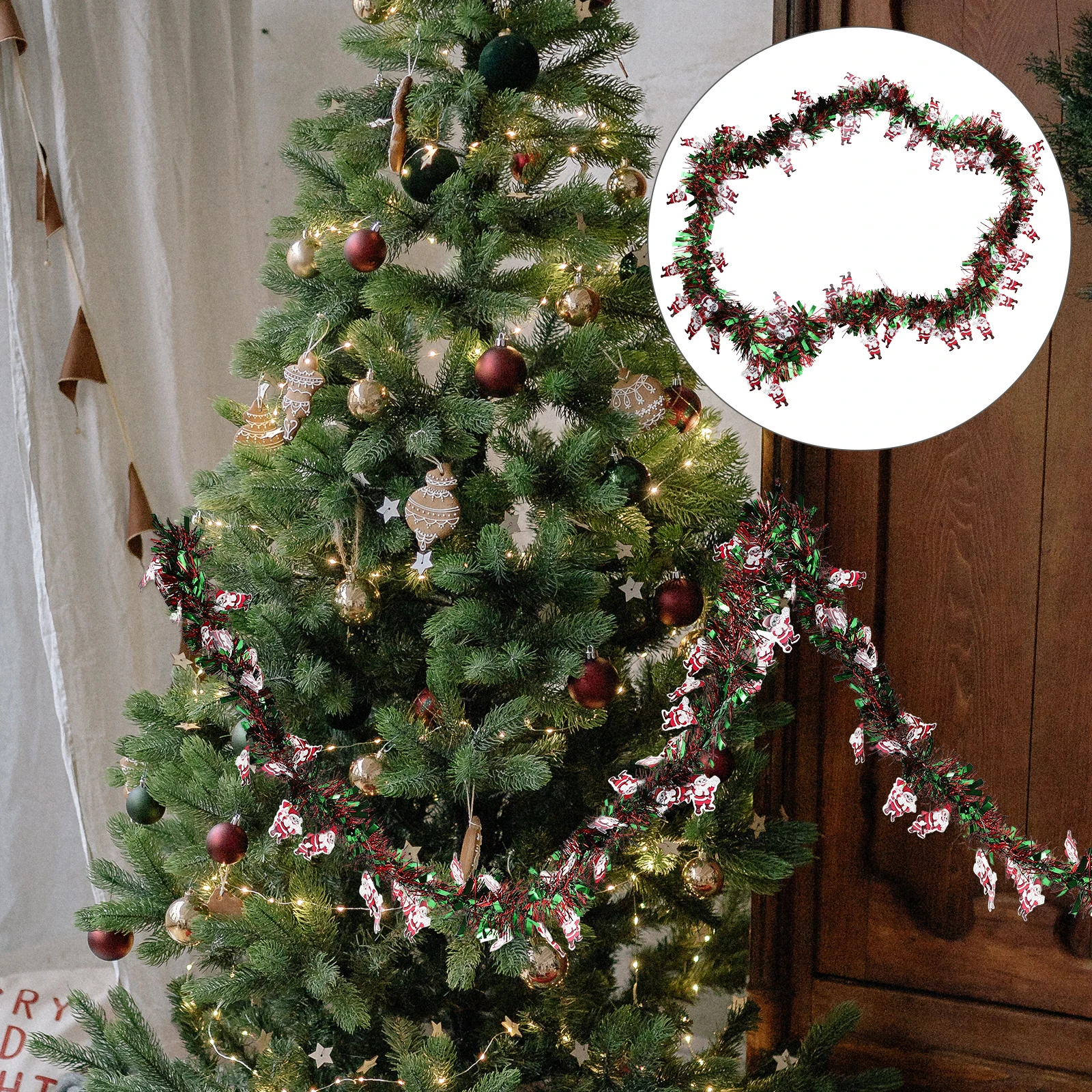 

4pcs Christmas Shiny Decorative Ribbon Garland Hanging Party Layout Prop For Xmas Tree Festival Decoration Plastic Garland