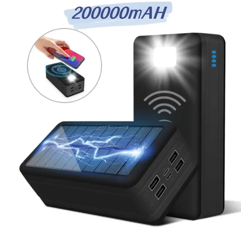 Mobile Phone External Fast Charging Battery, 200000 MAh Solar Battery Pack, 4USB, Wireless Charging, Large Capacity