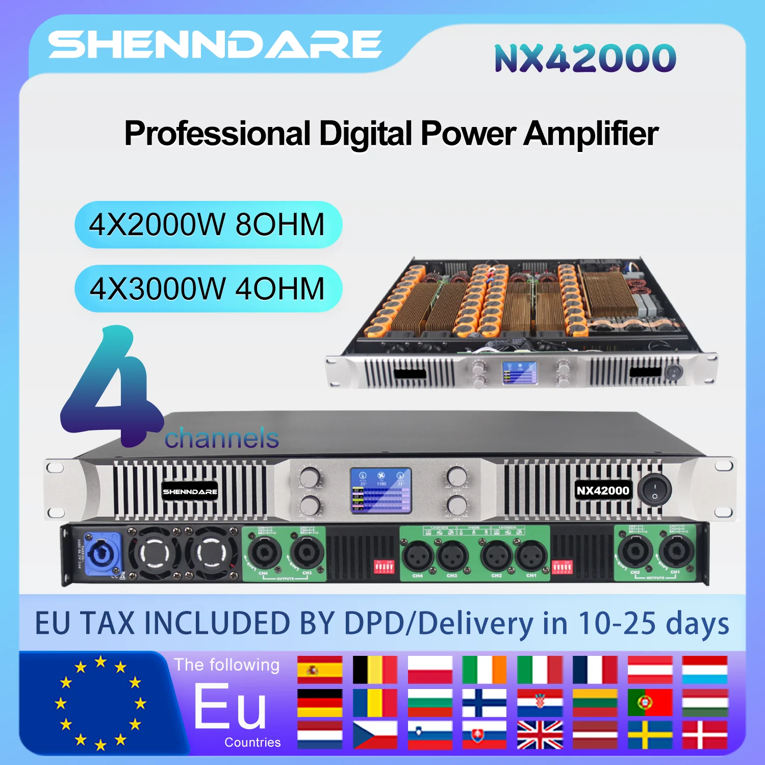 ShennDare NX42000 Professional Digital Power Amplifier 4X2000W 2/4 Channel DJ Subwoofer Amplifier 2x1800W  Speaker Sound Amp