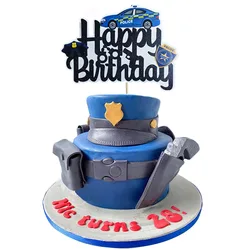 Police Birthday Cake Topper Glitter Happy Birthday Cake Topper Policeman Officer Themed Cake Decors Car Police Party Supplies