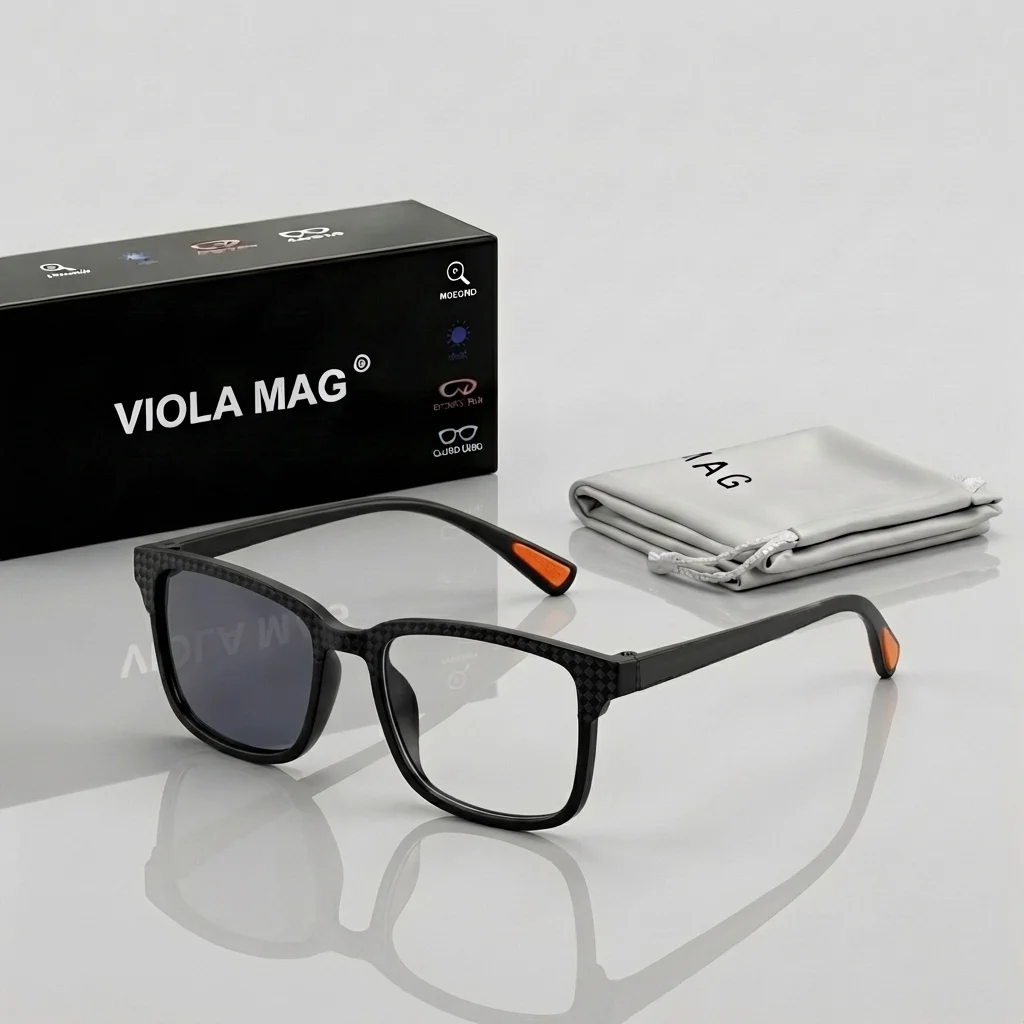 VIOLA MAG Farbwechselnde Lesebrille, sportlicher Stil, Unisex, quadratische Lesebrille mit Farbverlauf und adaptivem Licht, UV-Schutz