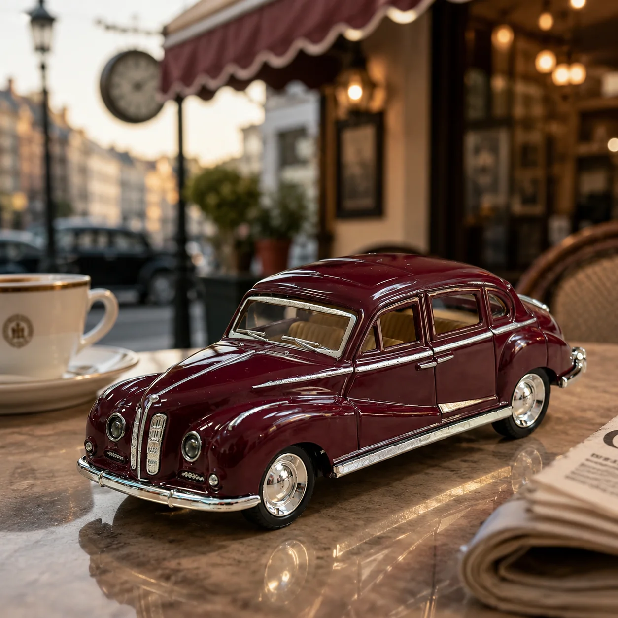(Corrugated Box) 1/36 Scale, Vintage Two-Door Saloon Style Toy Car, Powerful Recoil, Metal Casting, Boy's Toy, the Best Gift.