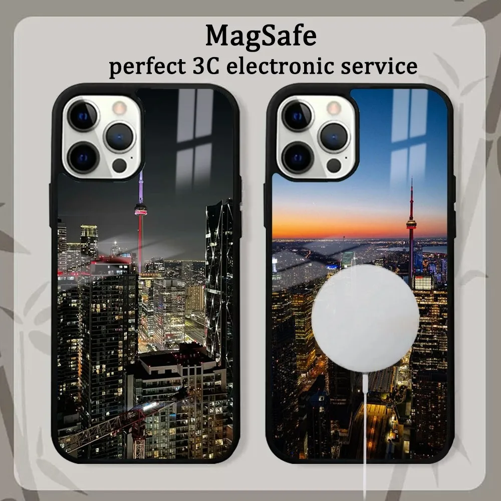 Toronto Night Phone Case For IPhone 16 15 14 13 12 11 Pro Max Plus Mini Magsafe Mirror Wireless Magnetic Cover