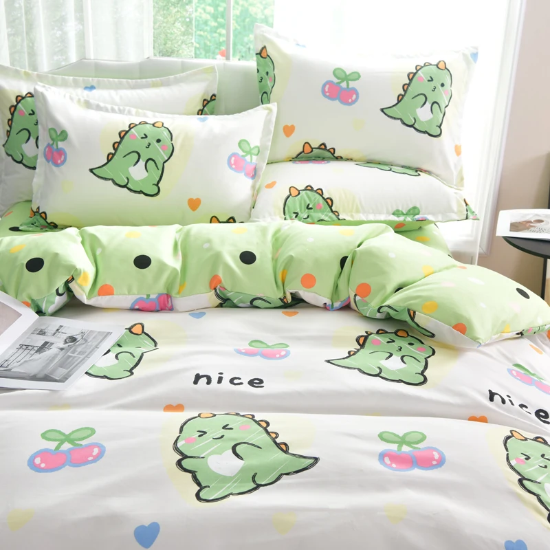 Cartoon Dinosaur Duvet Cover 3pcs Microfiber Bedding Set Boys Girls Comforter Cover Reversible Quilt Cover with 2 Pillowcases