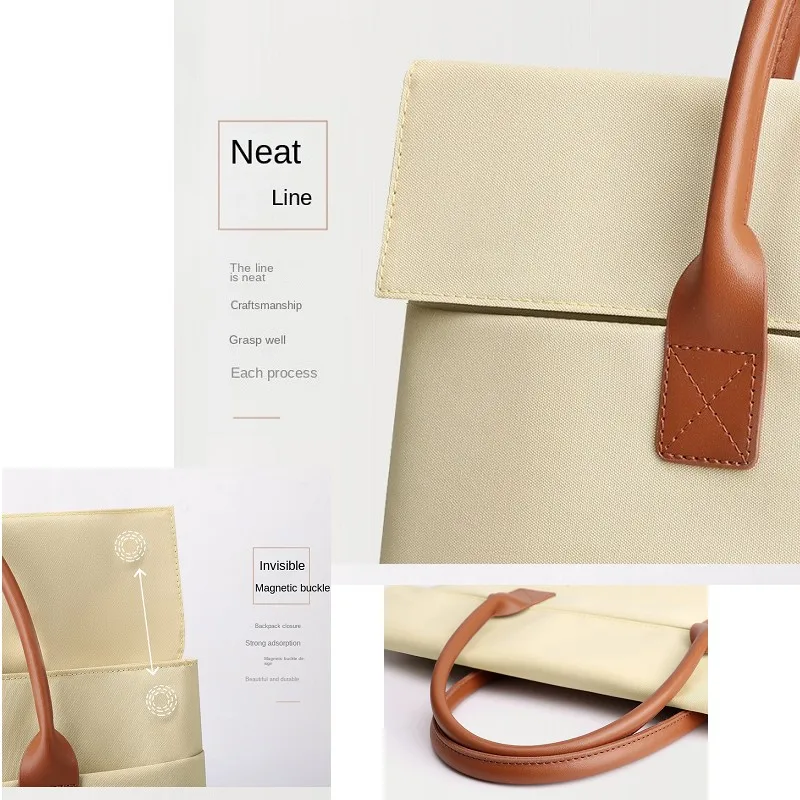 Business Fashion Briefcase Women PU Handbag Portable Document Bag Light Large Capacity A4 Print Pattern LOGO