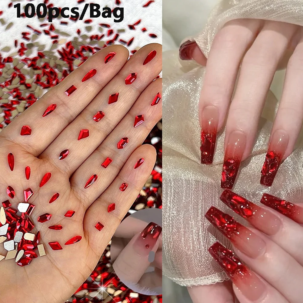 

100pcs/Bag 3D Red Mini Crystal Nail Art Rhinestones Halloween Mix Flatback Glass Nail Gemstones DIY Wedding Clothes/Nail Supply