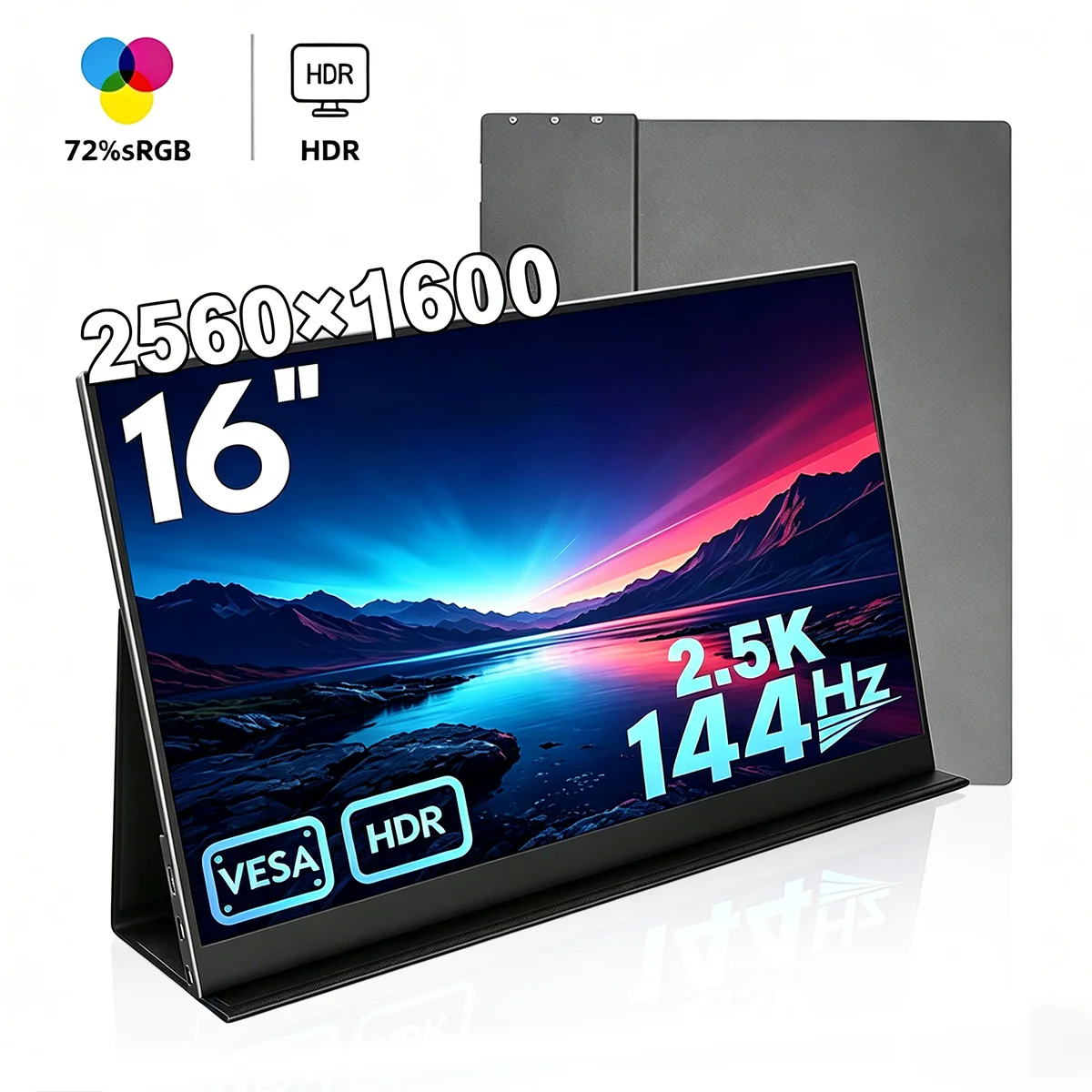 QQU 16" Portable Touch Monitor 2K 144Hz 25601600 IPS 16:10 HDR, Dual Type-C & Mini HDMI, for Laptop,Work & Gaming