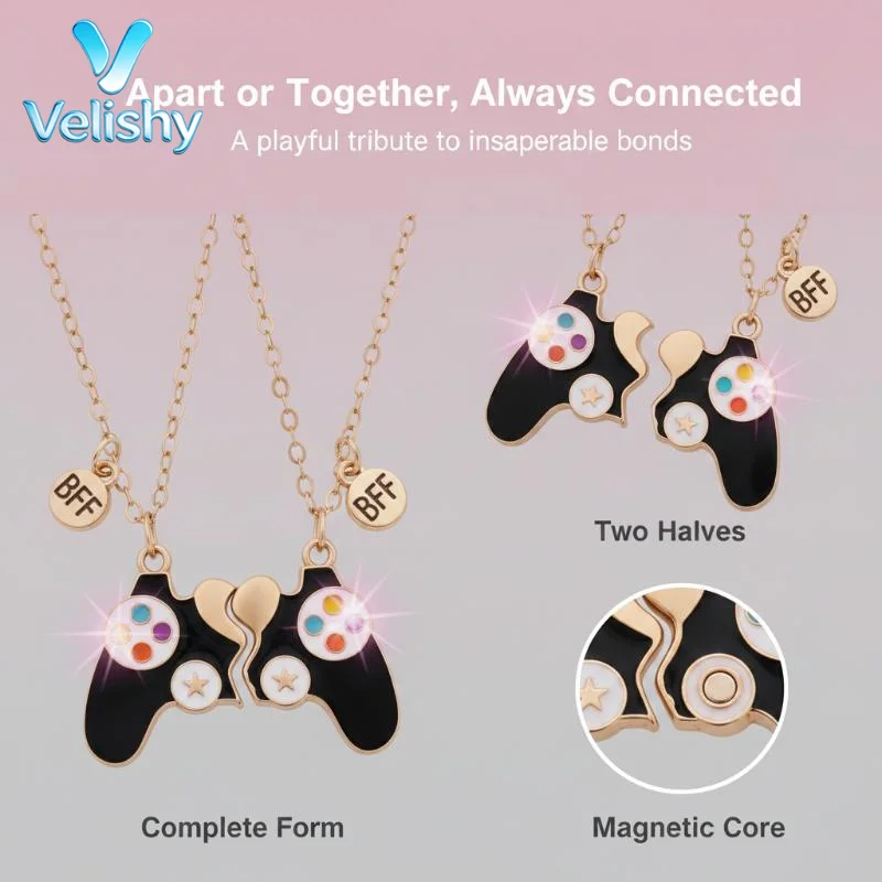 2Pcs Matching Game Controller Magnet BFF Necklace Cute Fashion Jewelry for Cosplay Party Accessory