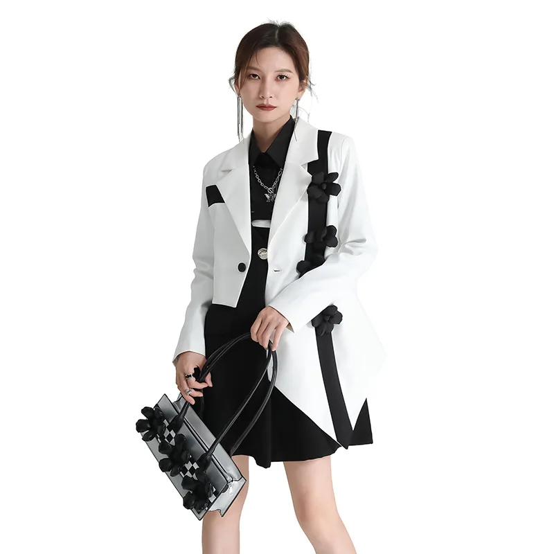 2024 Early autumn new design sense suit jacket female everything irregular thin flower small suit