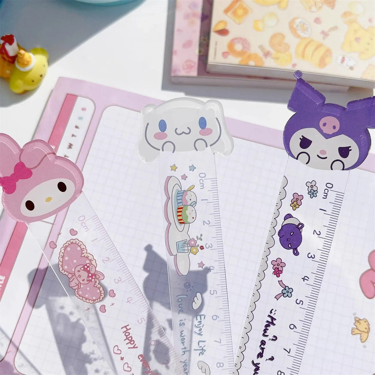 Sanrio Transparent Ruler Cartoon Kuromi Measuring Tool Primary Secondary School StudentsOffice School Drafting Supplies Rulers