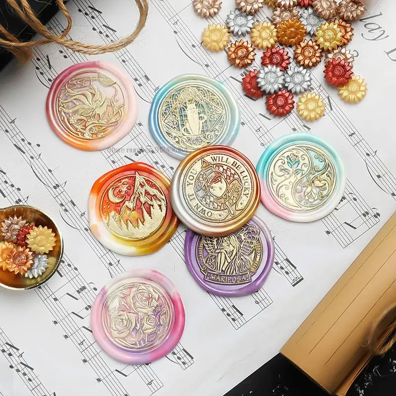 100Pcs/Bag Retro Mixed Color Sunflower Wax Seal Stamps Scrapbook Seal Wax Beads Retro Craft Decoration Birthday Wedding Stamp