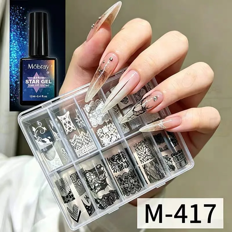 10 Rollen/Box Rosenblüten-Nagelfolien Multiflora Transferpapier Aufkleber Nagelkunst-Sticker Blumenmuster DIY Maniküre Nageldekoration – Detail 13
