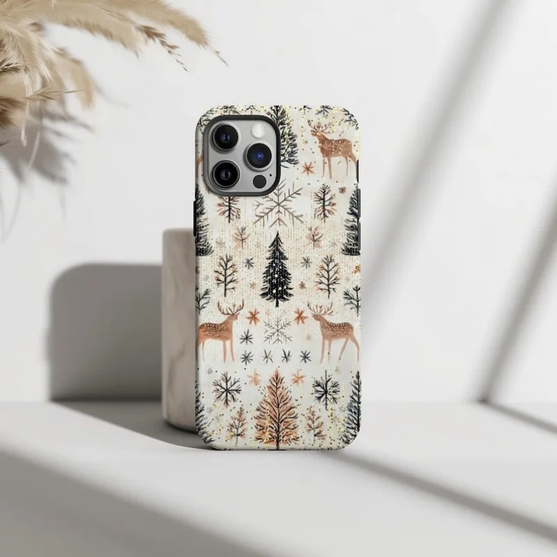 

Fair Isle Christmas Reindeer Trees Phone Case For IPHONE 16 15PRO MAX 14 13 12 11 Acrylic TPU Two in one magnetic Phone Cases