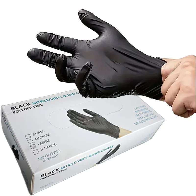 100PCSDisposable Nitrile Black Gloves - Tear-Resistant Durable, Ideal for Cooking Food Handling & Dough Kneading