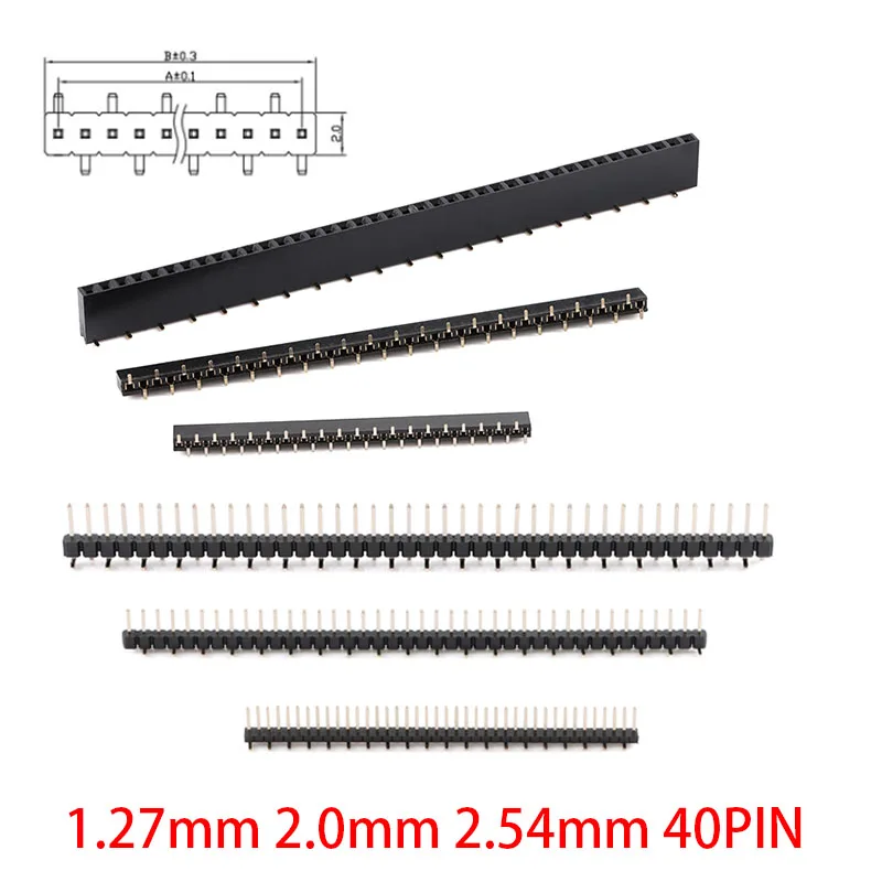 5szt 1.27mm 2.0mm 2.54mm Pitch 40PIN 1*40P SMT Single Row Dislocation Male Female PCB Pin Header Socket Connector Pinheader Boar