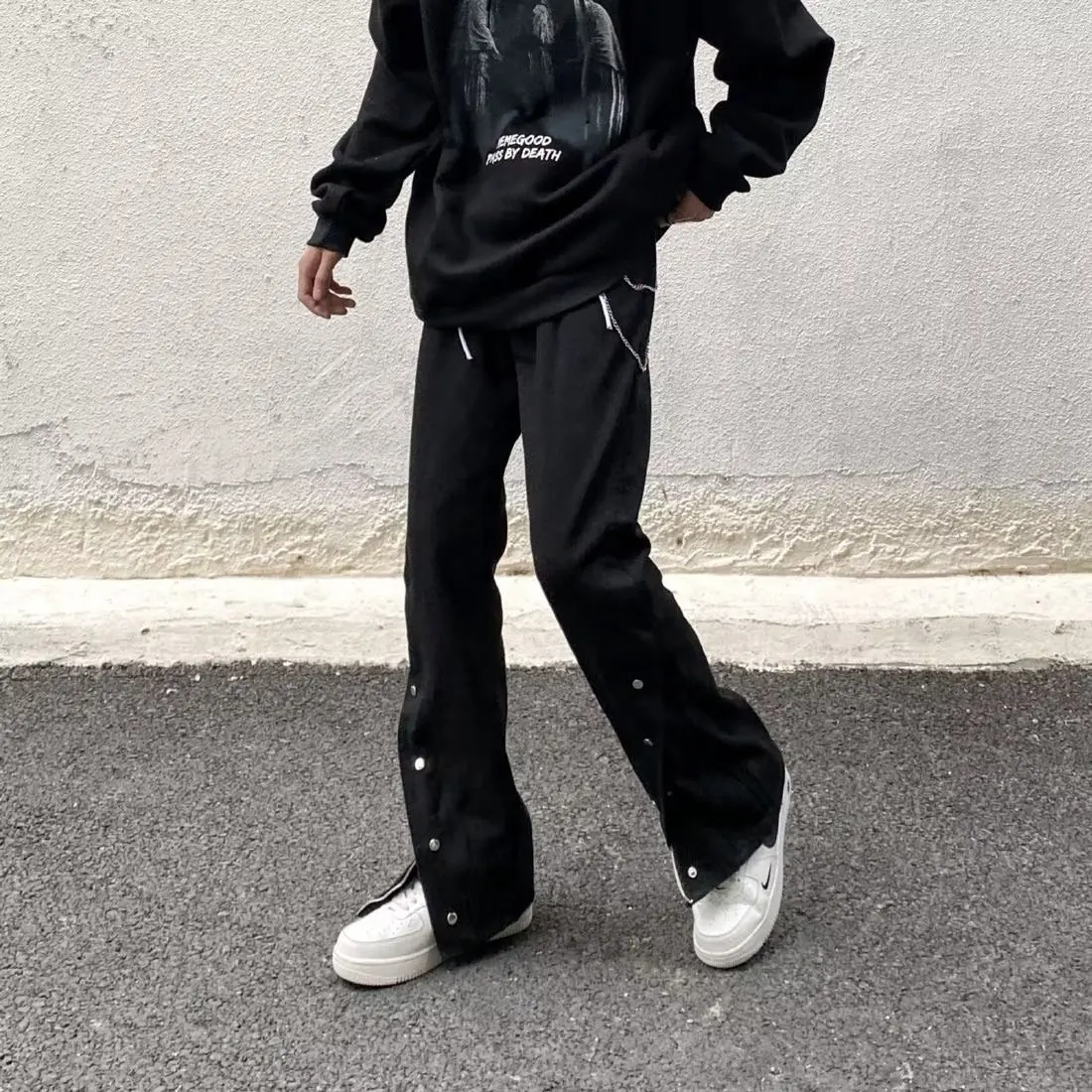 American Style High Street Men Breasted Solid Color Loose Fit Straight Simple Basic Casual Daily Jeans Pants Male Denim Trousers