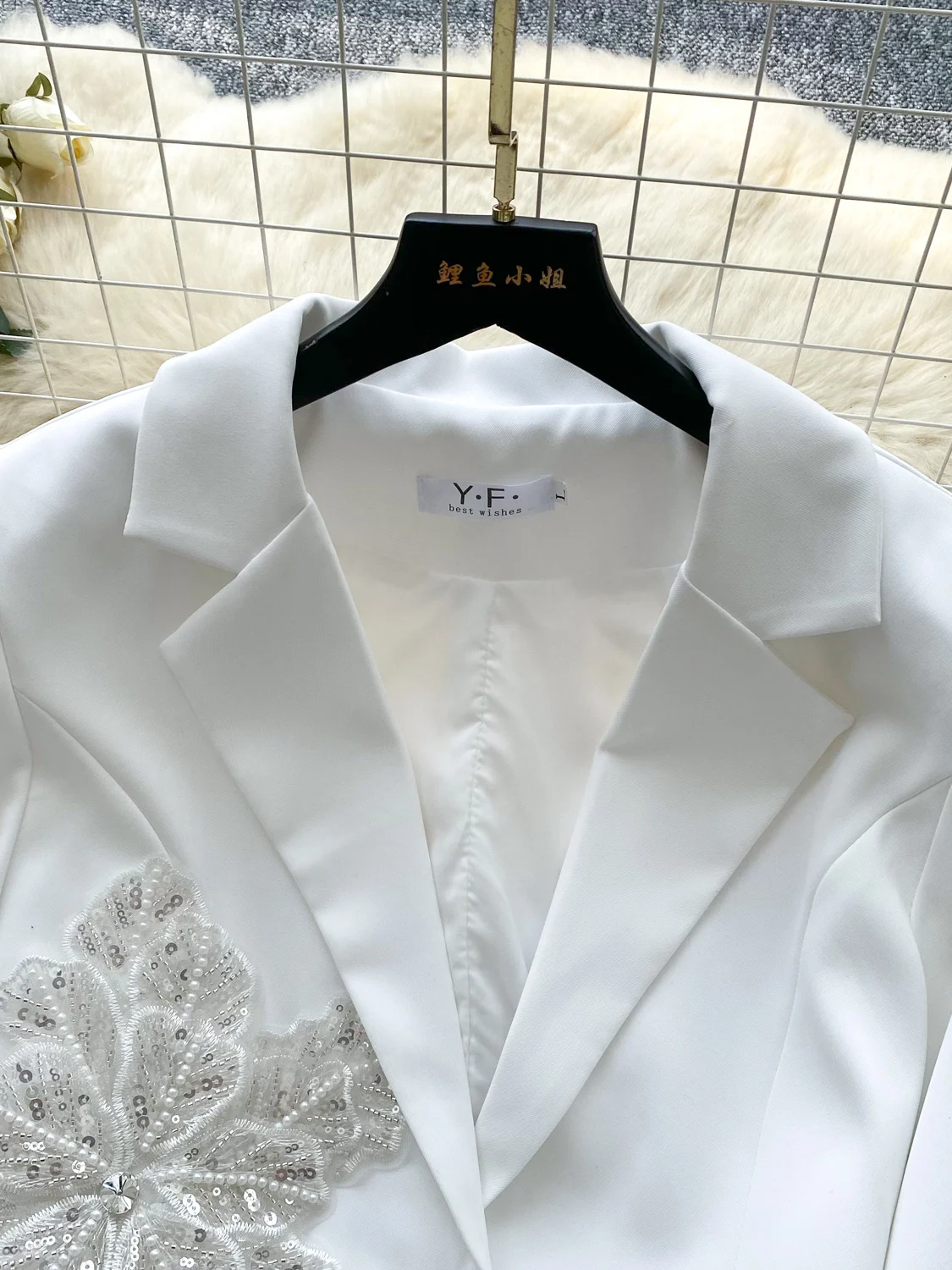 화려한 시퀸 장식 3D 꽃 긴 소매 여성 정장 재킷 다용도 스타일