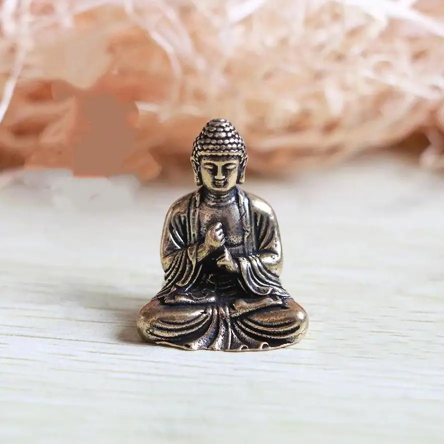 1 Pcs New Mini Portable Vintage Brass Buddha Statue Pocket Sitting Buddha Figure Sculpture Home Office Desk Decorative Ornament