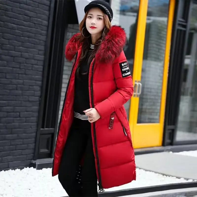 Women Parkas Hooded Long Sleeve Fur Collar Solid Thick Midi Parka Zipper Pockets Casual Warm Coat Outerwear Winter 2024