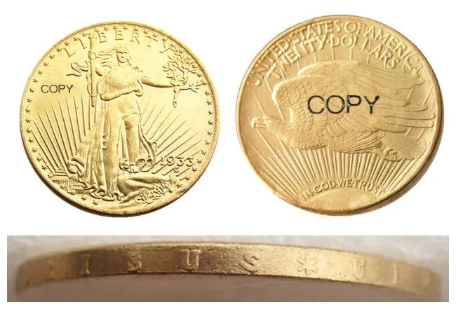 Saint-Gaudens-doble águila, moneda de copia chapada en oro, con lema, EE. UU., 1933, 20 dólares