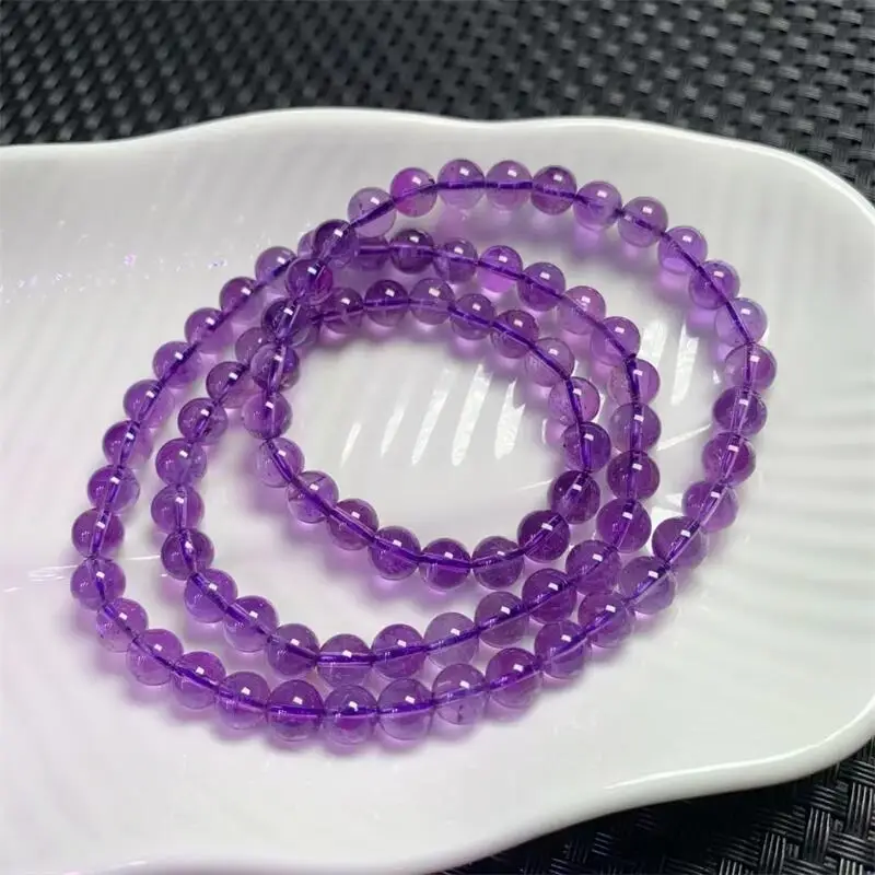 

6.5MM Natural Amethyst Triple Circle Bracelet Gemstone Crystal Healing Fengshui Gemstone Bracelet Jewelry Holiday Gift 1PCS