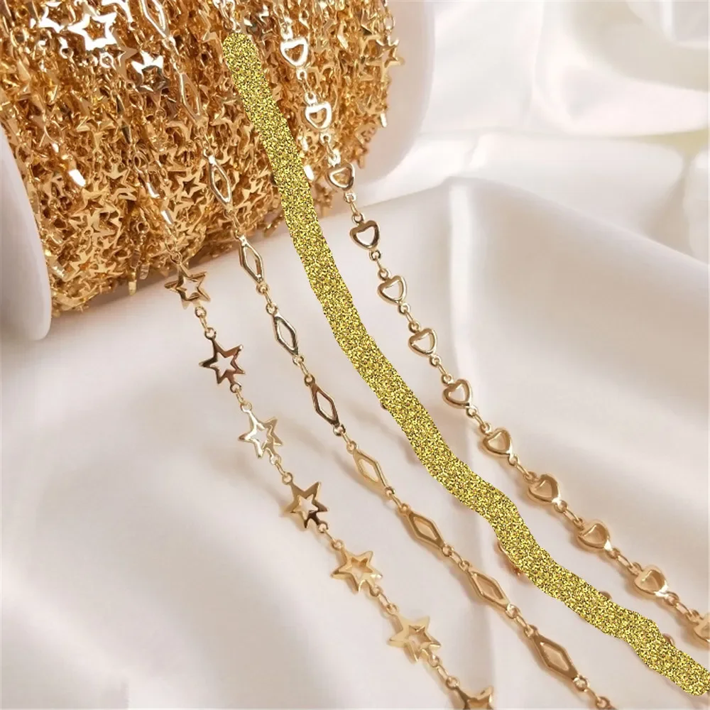 

Handmade chain pack 14K Gold Plating star love chain Diamond leaf clover loose chain DIY jewelry material