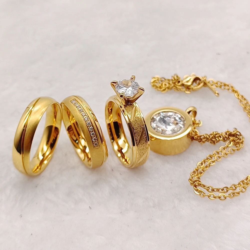 Anillos rellenos de oro de matrimonio de diseño avanzado, joyería para mujer, colgante, anillos de boda de compromiso, conjuntos nupciales para parejas