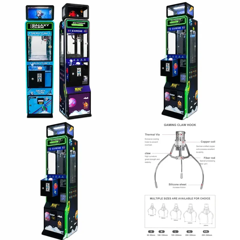 for Mini Metal Cabinet Doll Grabber with Coin Slot and Card Reader Galaxy Space Theme Commercial Arcade Hanging Doll Game