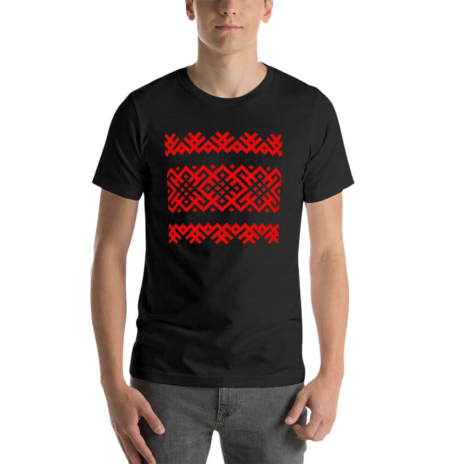 Ethno Slavic Pattern - Bogoroditsa - Symbol Horizontal - Large Scale Red Ornament T-Shirt sports fans oversized t shirts for men