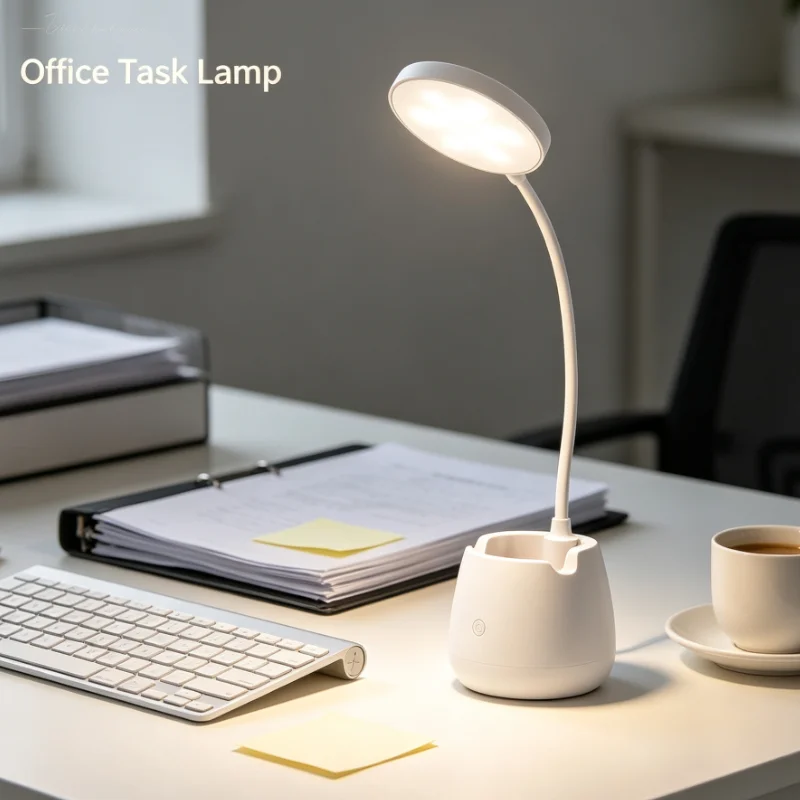 Multifunctional LED Desk Lamp with Pen Holder USB Rechargeable Flexible Neck Touch Control Reading Light for Study Bedroom