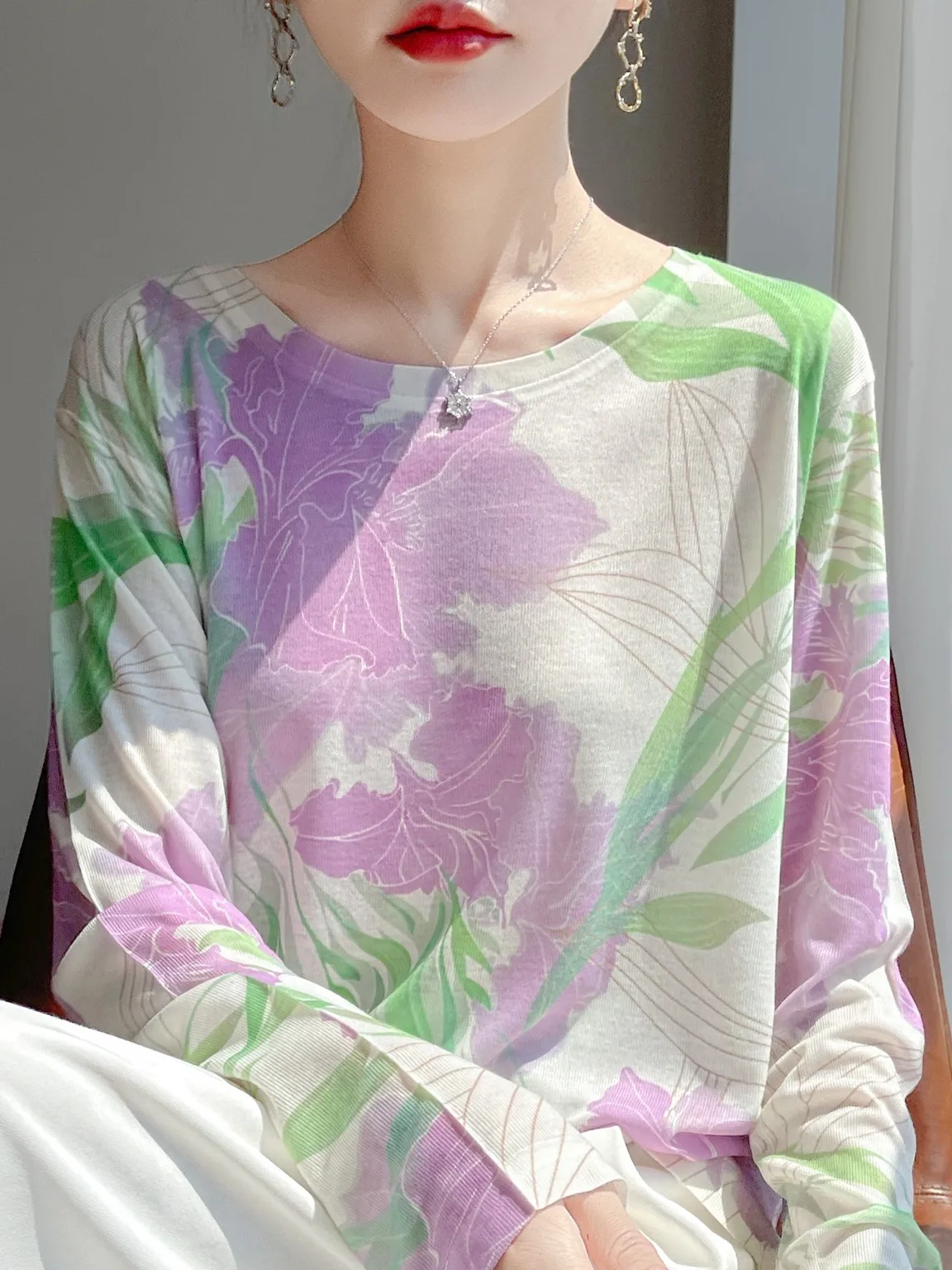 

Весна 2026: Женский вязаный свитер с длинным рукавом, круглым вырезом и принтом, повседневный, свободного кроя, из мягкой ткани, удобный, модный, базовый слой