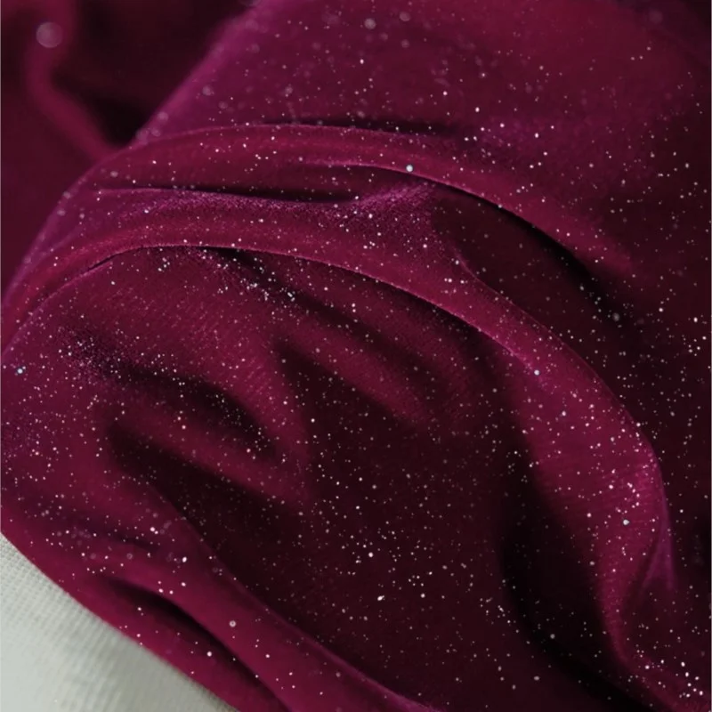 Purplish Red Bright Silk Starry Velvet Fabric Breathable Elegant Non-Elastic Woven Flash