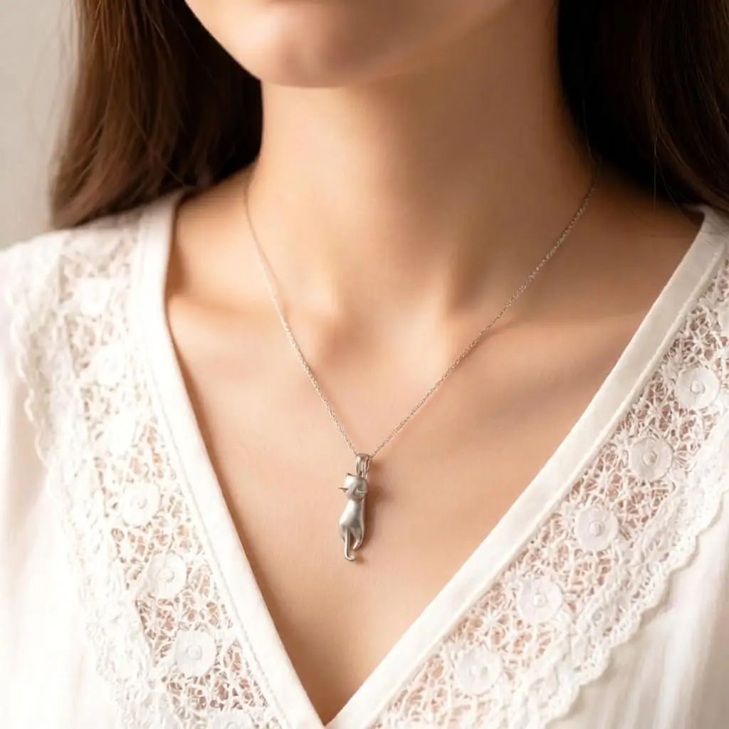 Cute Sweet 925 Sterling Silver Animal Cat Design Pendant Necklaces for Women Girls Anniversary Party Fashion Jewelry Gifts