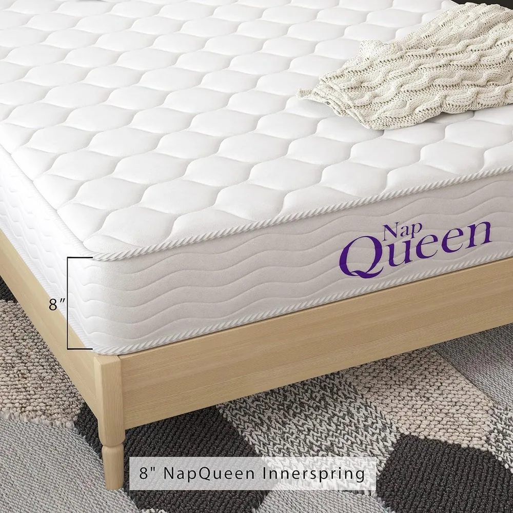 NapQueen matras busa memori 8 inci, kasur busa memori kuat Medium ukuran Queen, kasur dalam kotak, putih