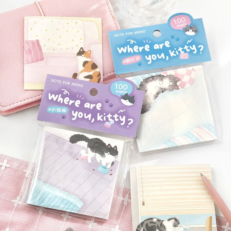12個入り-セット-かわいい猫のメモパッド、キュートなn-times文具、ラベル付きノート、しおり、学校文具