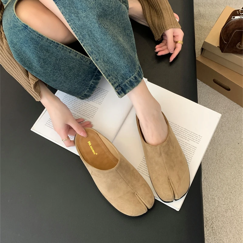 Summer Women Slippers Platform Split Toe Cow Leather Mules Creative Casual Party Shoe Female Outdoor Slides Flat Shoes For Women