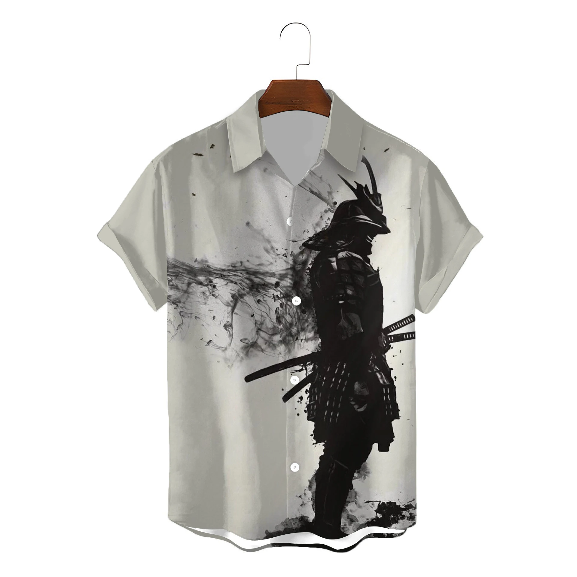 Summer new style mans Shirt of samurai Ink  illustration 3D Print Retro style Hawaii Beach men's loose short-sleeved shirt