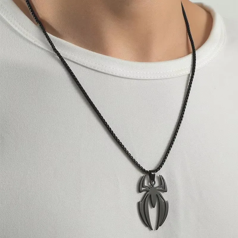 Spider Shape Cosplay Necklace Men Stainless Steel Pendant Chain Choker Jewelry Accessories Props Gift