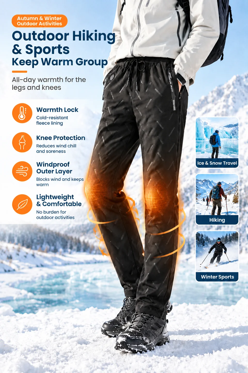 Men 10 Heating Zones Fleece Lined Heated Pants USB Rechargeable 3 Heat Modes Winter Smart Thermal Electric Heating Trousers
