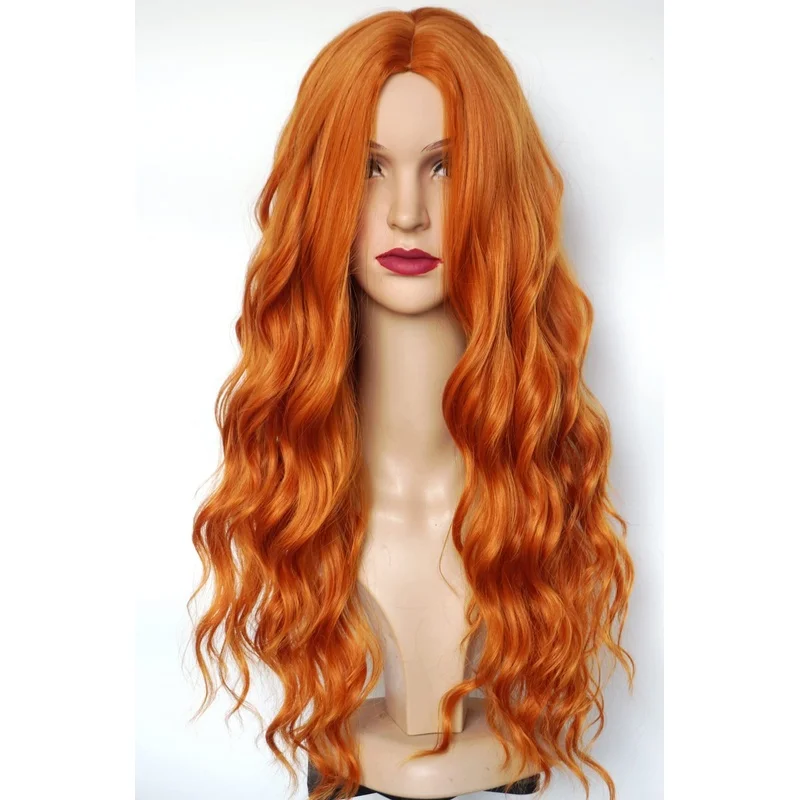 Long ginger red wig,red curly wig synthetic Heat Resistant Fiber 28inches lon...