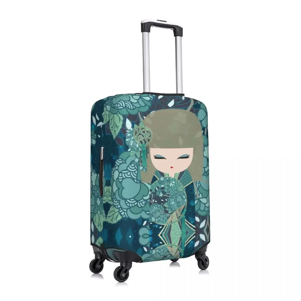 Kawaii Kokeshi Doll Cherry Blossoms Luggage Cover Elastic Japanese Girl Art Travel Suitcase Protective Covers Fits 18-32 Inch